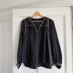 Isabel Marant overstitched washed black silk top at Palace of Nowhere