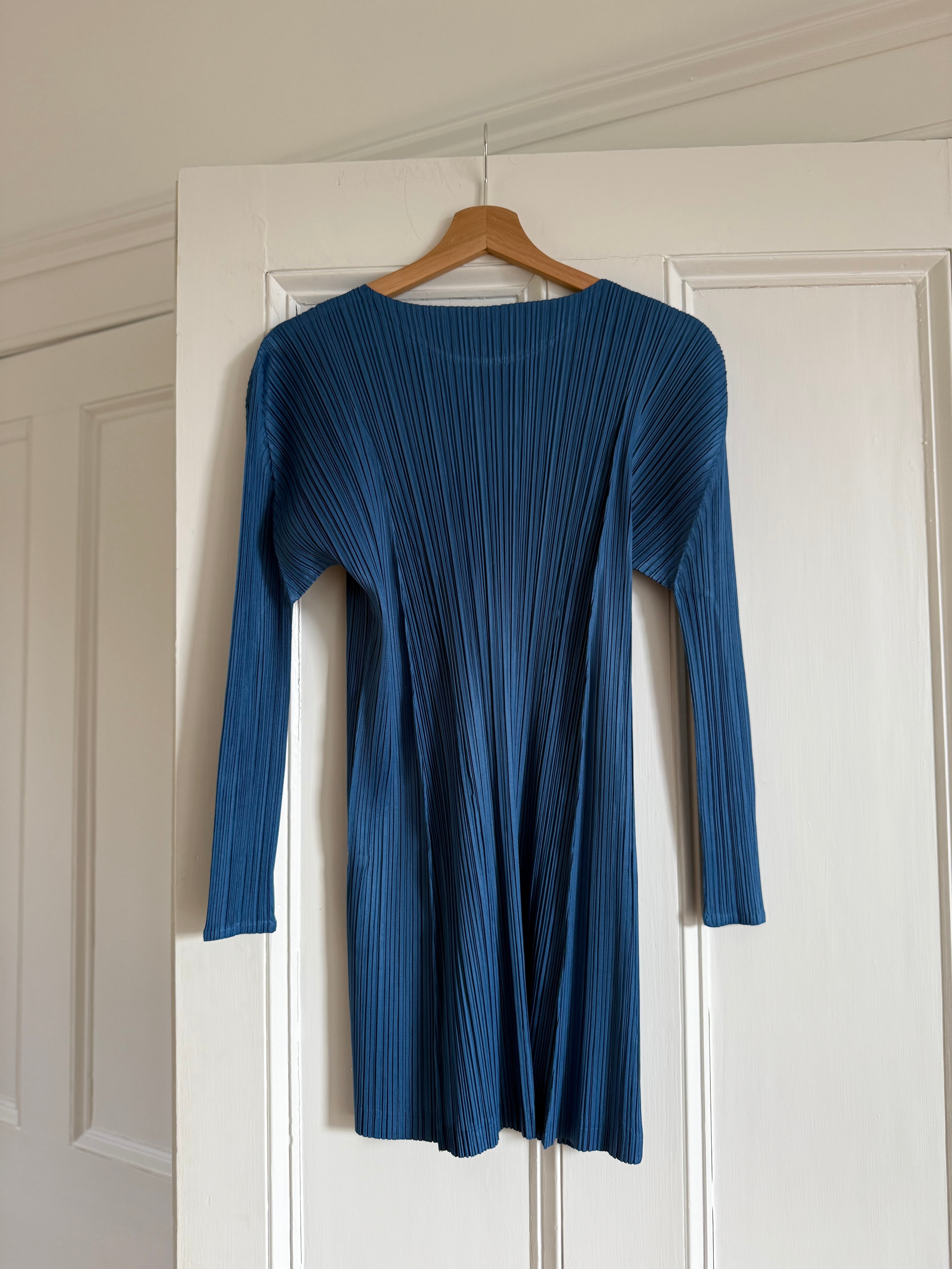 Issey Miyake Pleats Please light blue tunic top mini dress at Palace of Nowhere