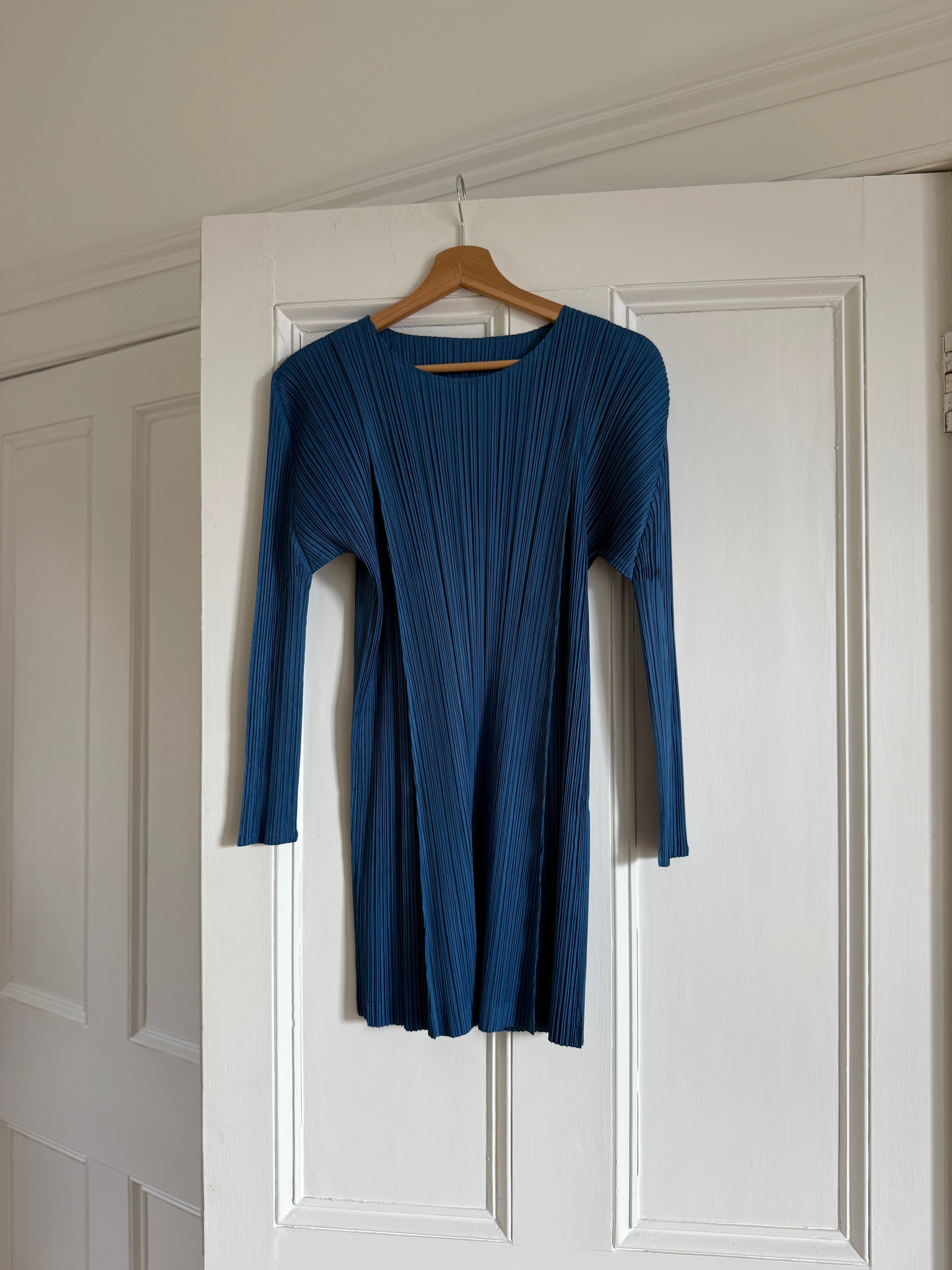 Issey Miyake Pleats Please light blue tunic top mini dress at Palace of Nowhere