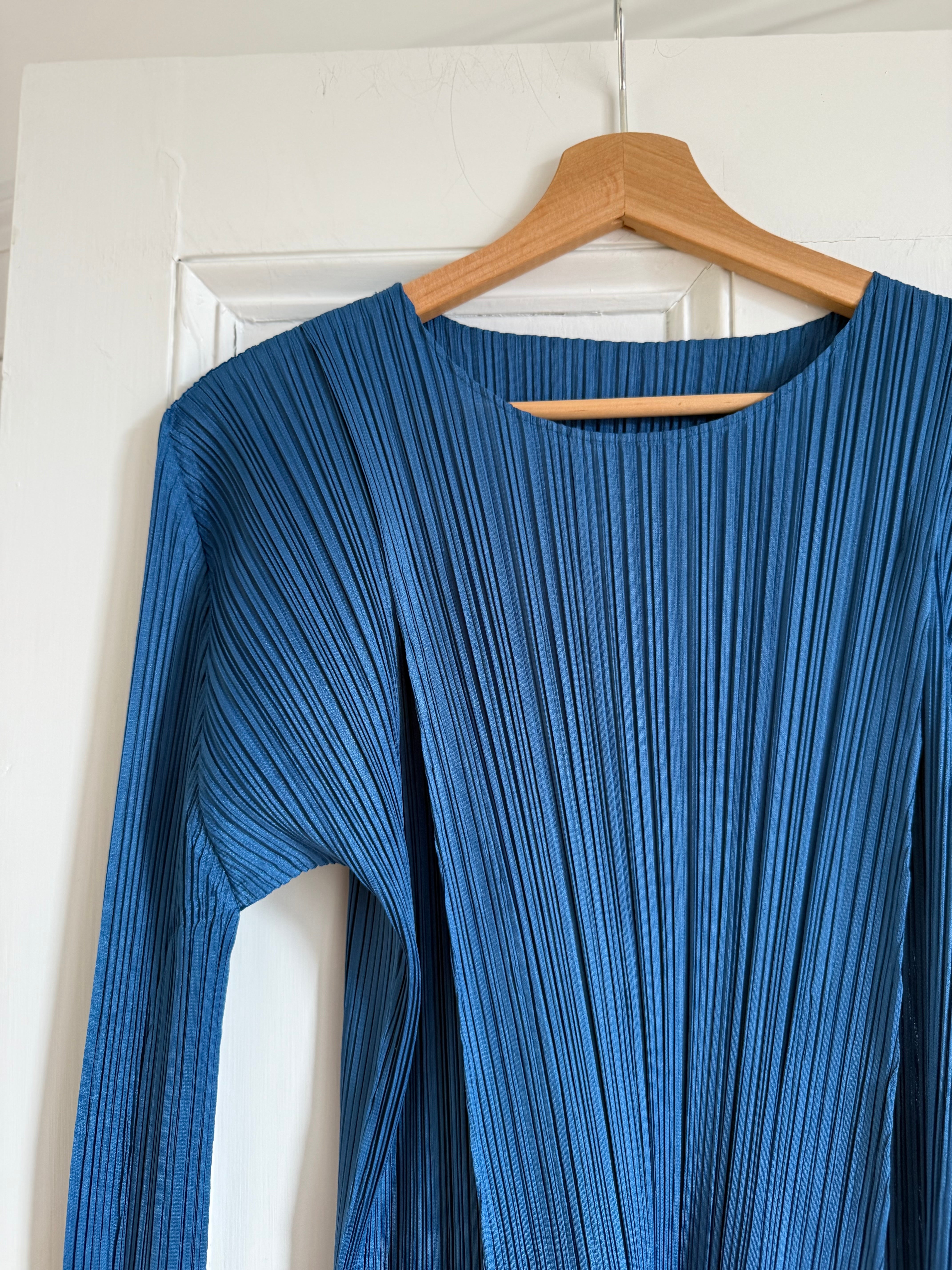 Issey Miyake Pleats Please light blue tunic top mini dress at Palace of Nowhere