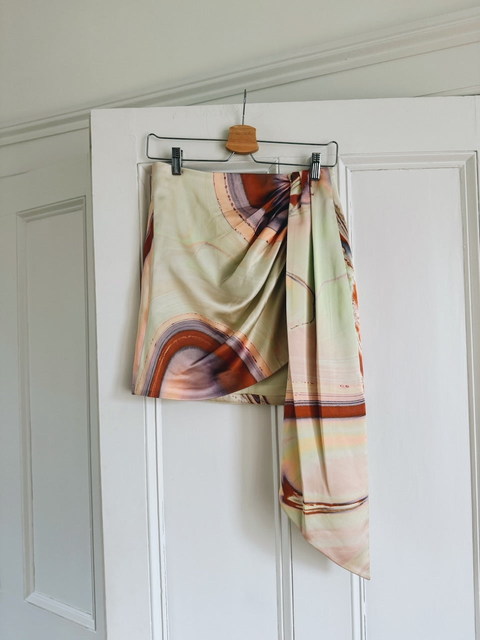 Jonathan Simkhai 'Mae' marbled satin draped mini skirt Palace of Nowhere