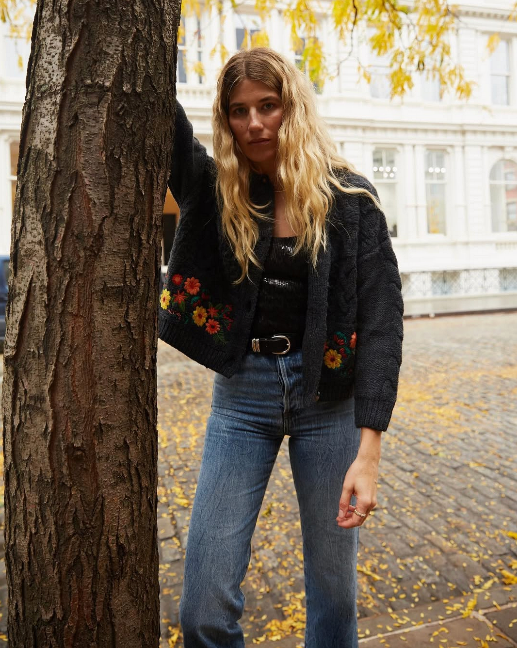 Leandra Medine x Mango embroidered chunky knit cardigan Palace of Nowhere