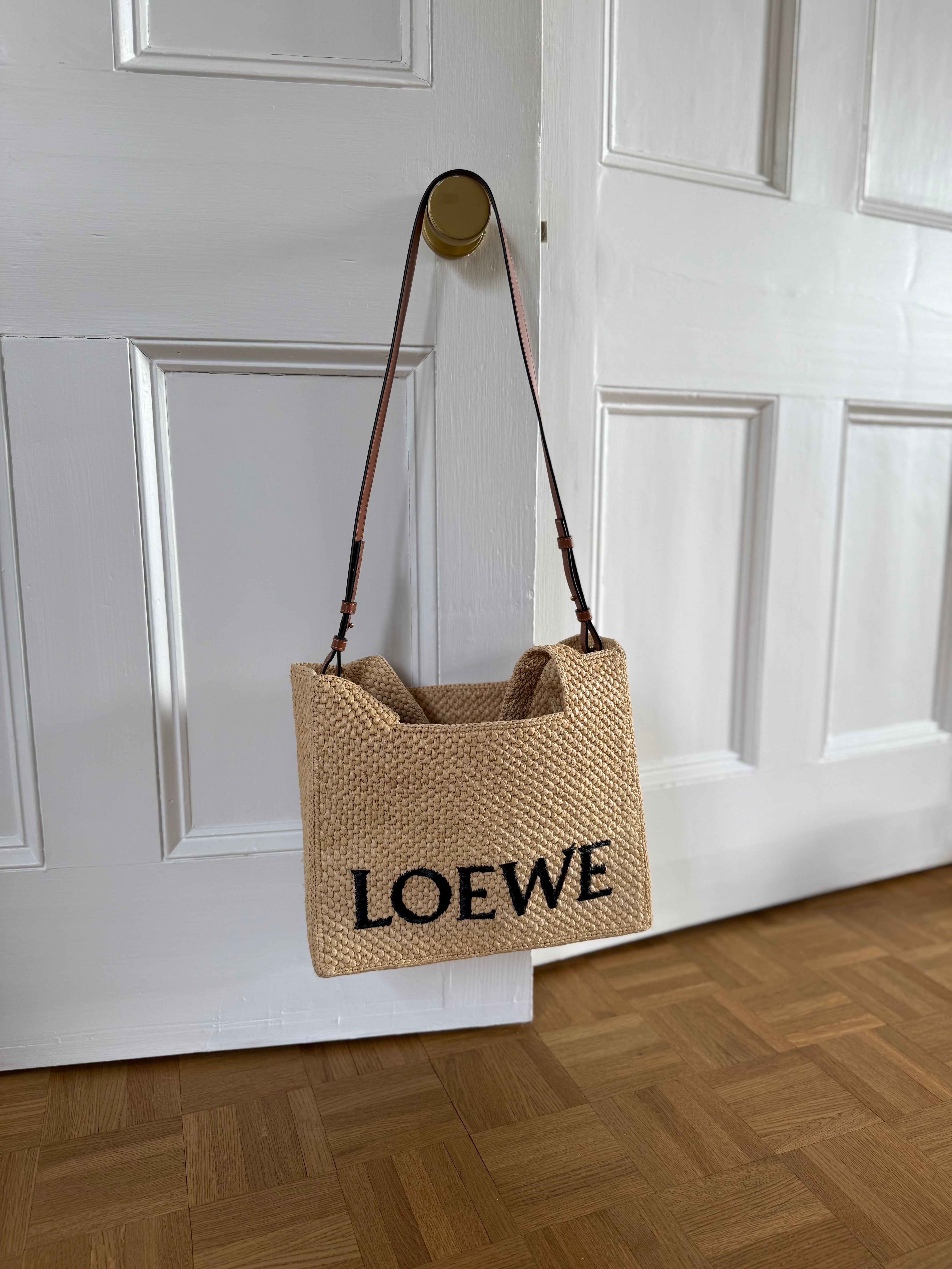Loewe braided straw & leather tote bag