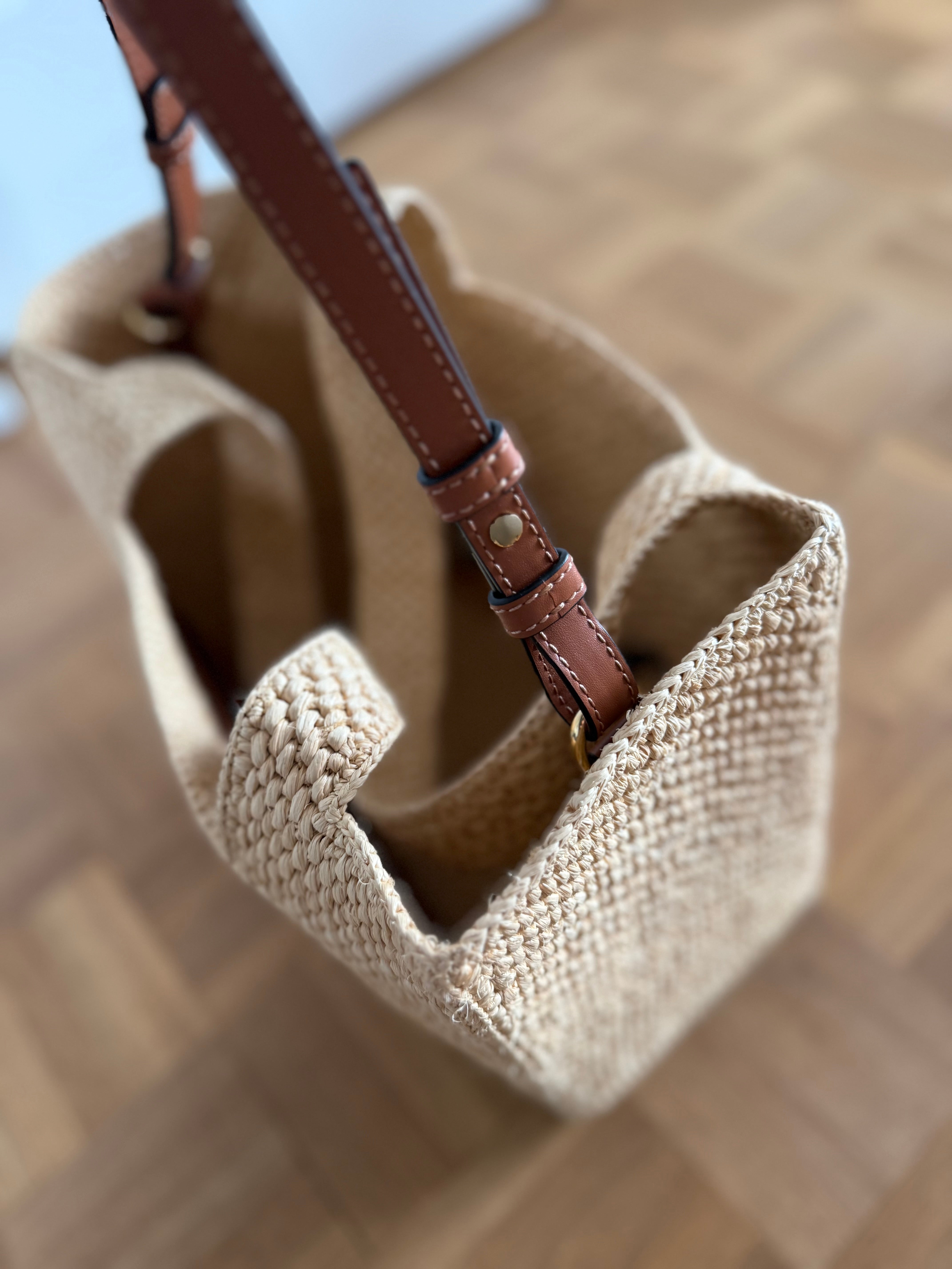 Loewe braided straw & leather tote bag