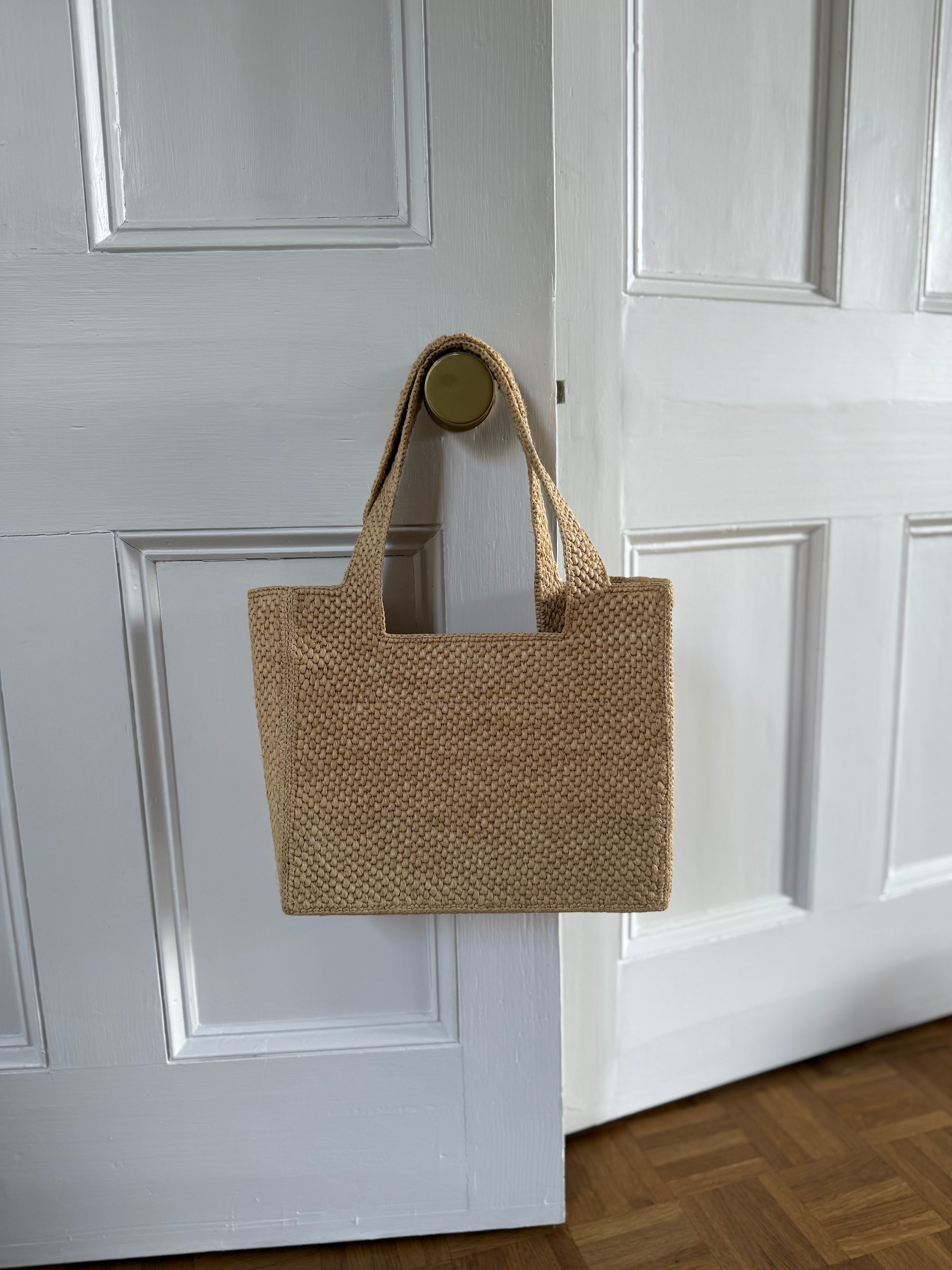 Loewe braided straw & leather tote bag