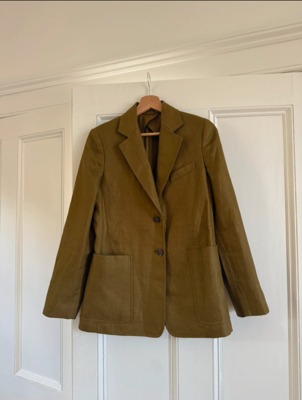 Max Mara Guglia khaki green linen blazer at Palace of Nowhere