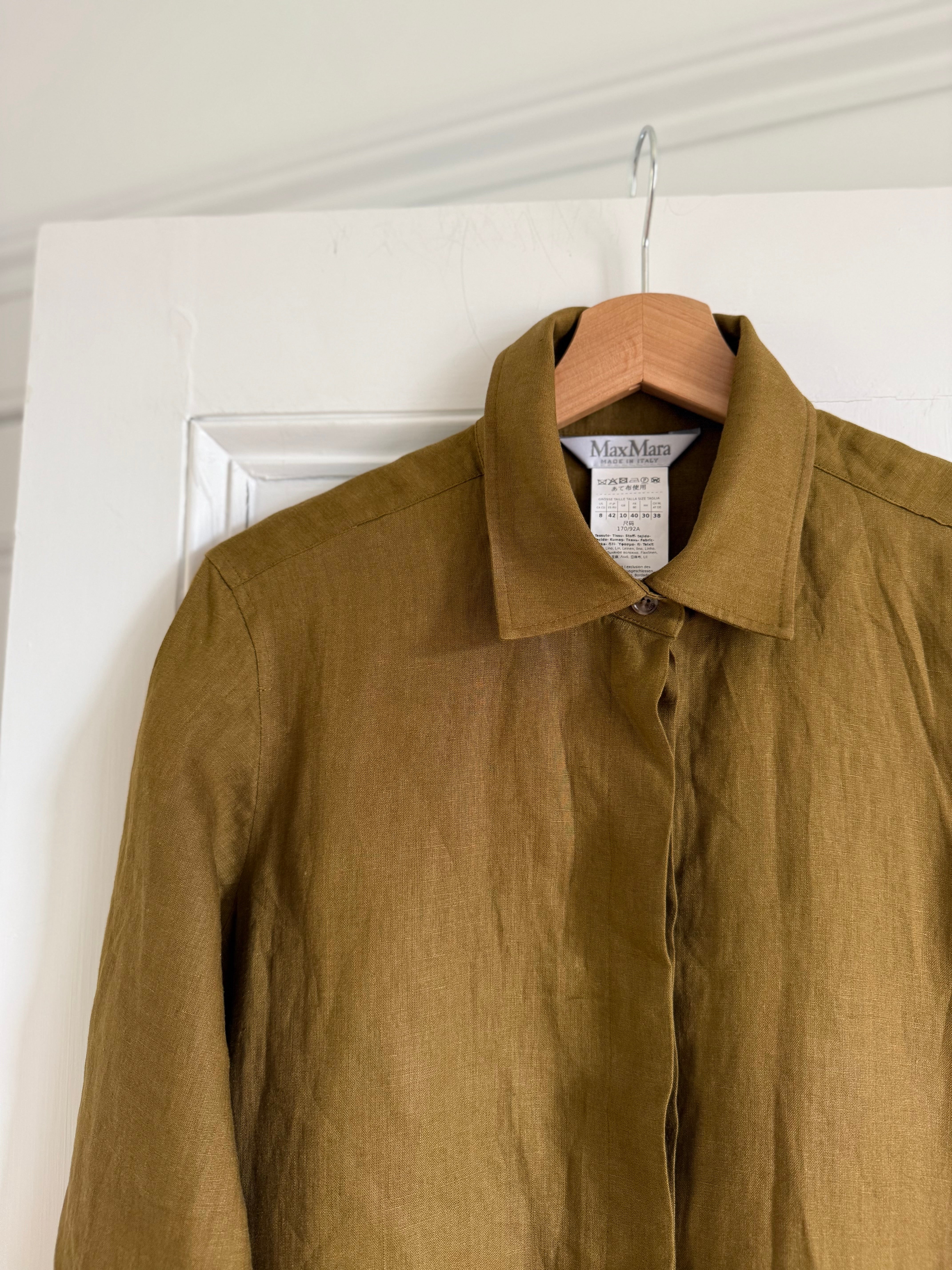 Max Mara khaki brown linen shirt at Palace of Nowhere