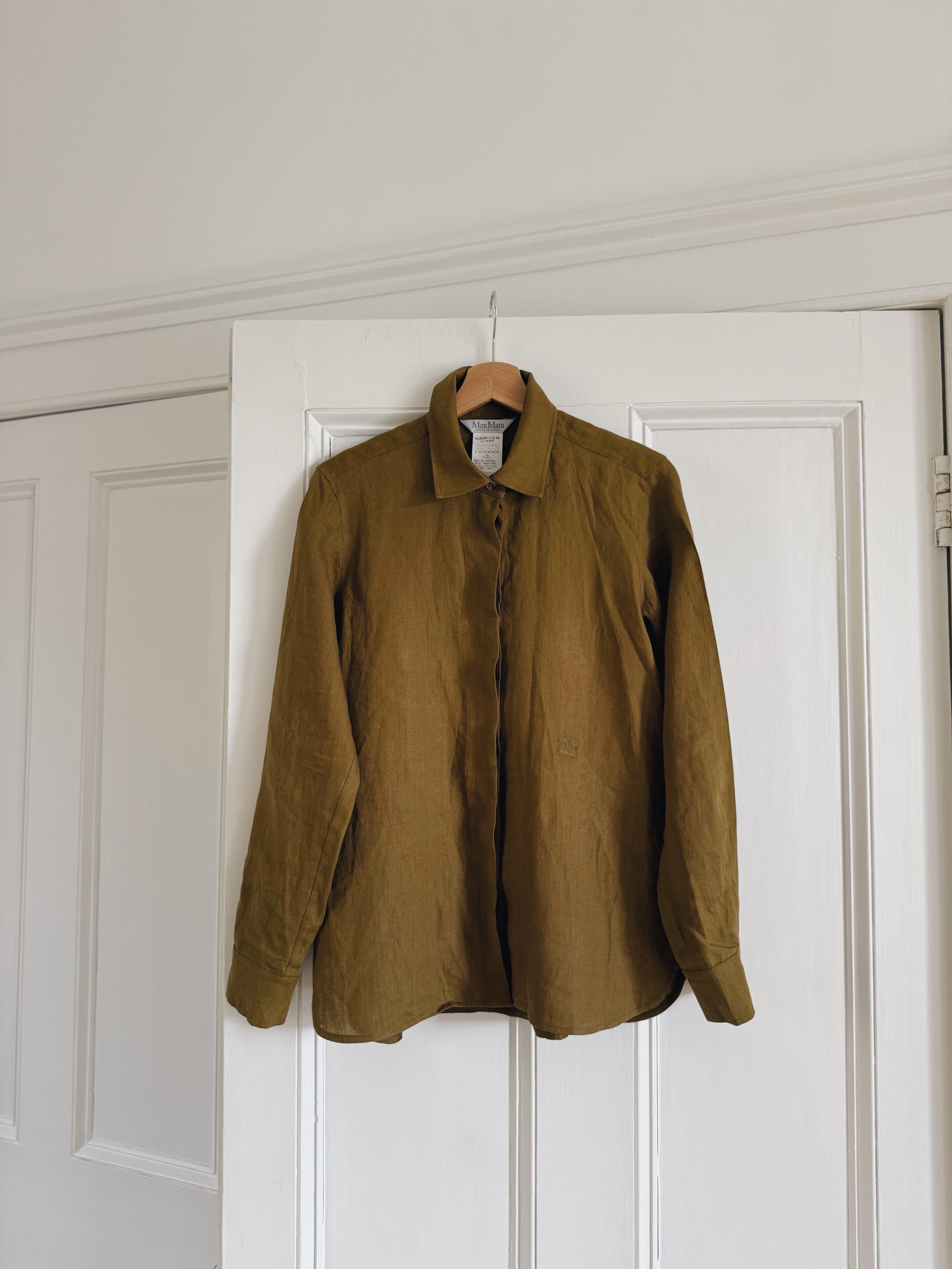 Max Mara khaki brown linen shirt at Palace of Nowhere
