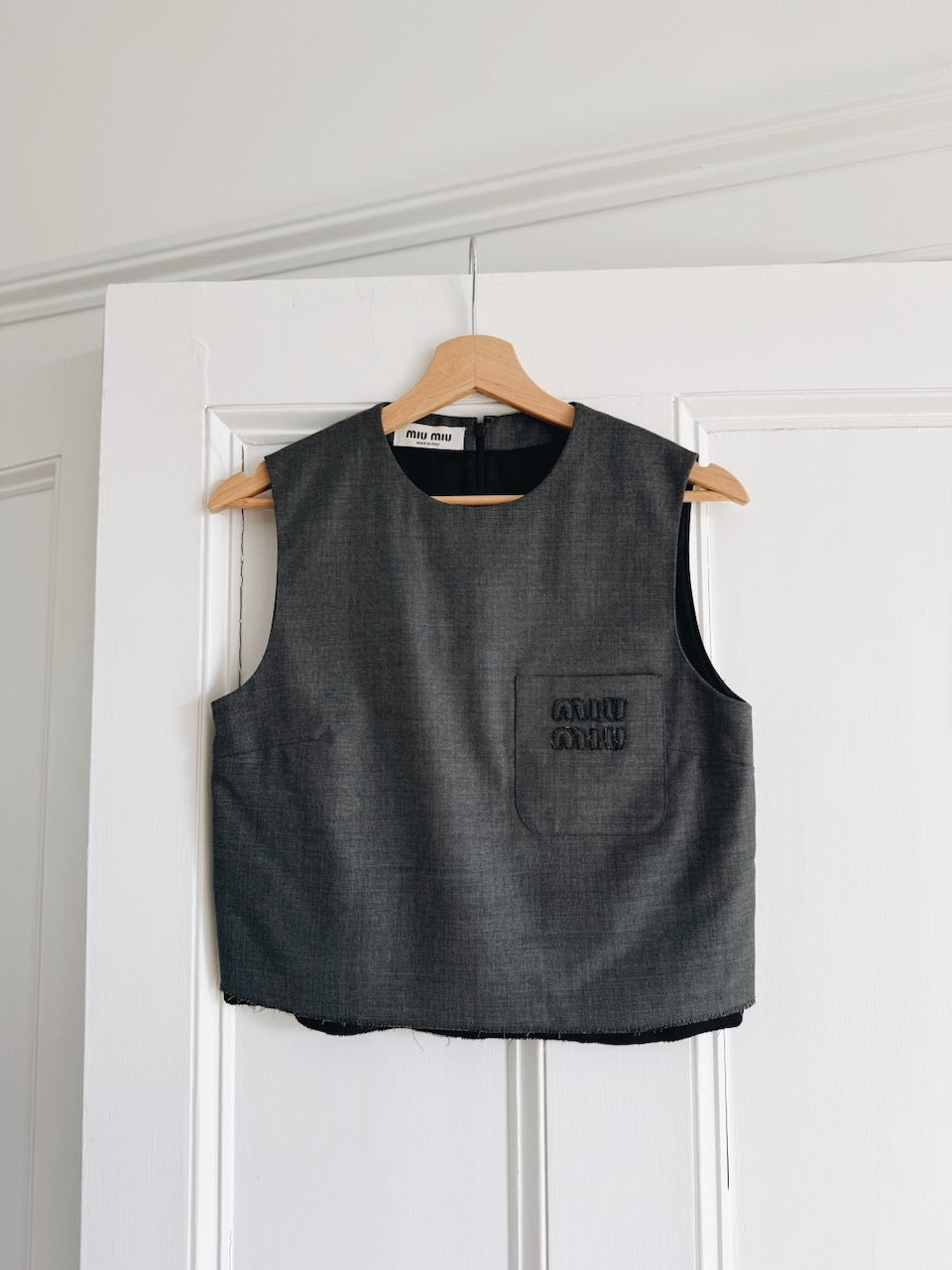 Miu Miu Grisaille logo embroidered sleeveless top Palace of Nowhere