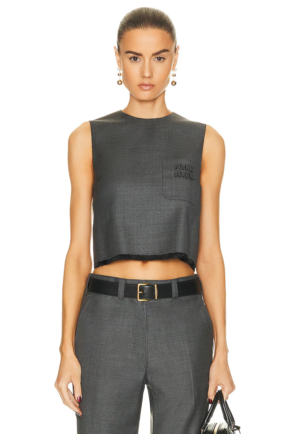 Miu Miu Grisaille logo embroidered sleeveless top Palace of Nowhere