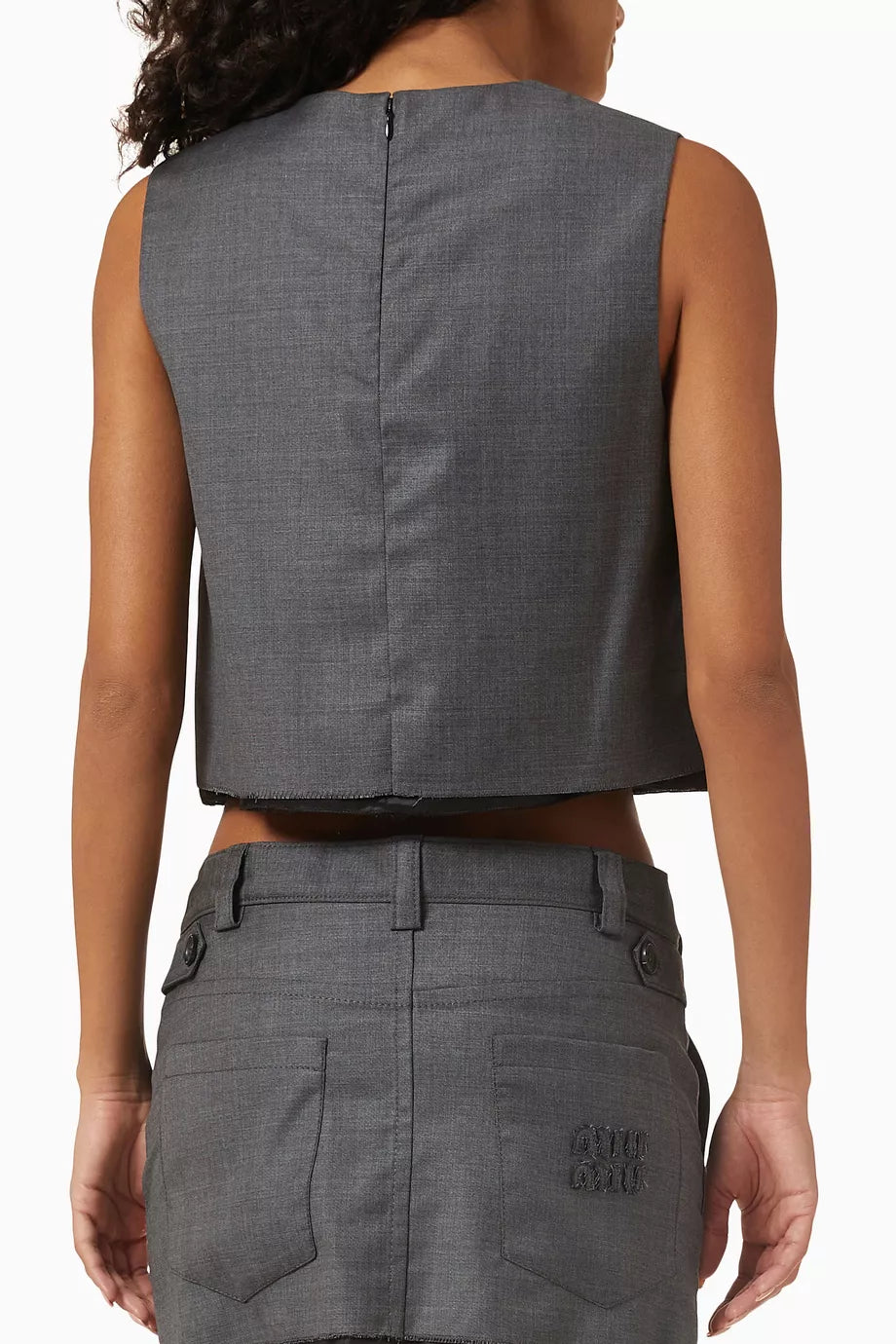 Miu Miu Grisaille logo grey virgin wool skirt Palace of Nowhere