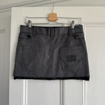 Miu Miu Grisaille logo grey virgin wool skirt Palace of Nowhere