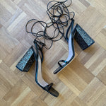 Miu Miu 'Venice Glitter' block heel ankle tie heels Palace of Nowhere
