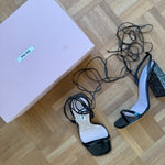 Miu Miu 'Venice Glitter' block heel ankle tie heels Palace of Nowhere