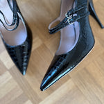 Miu Miu black embossed patent leather heels Palace of Nowhere