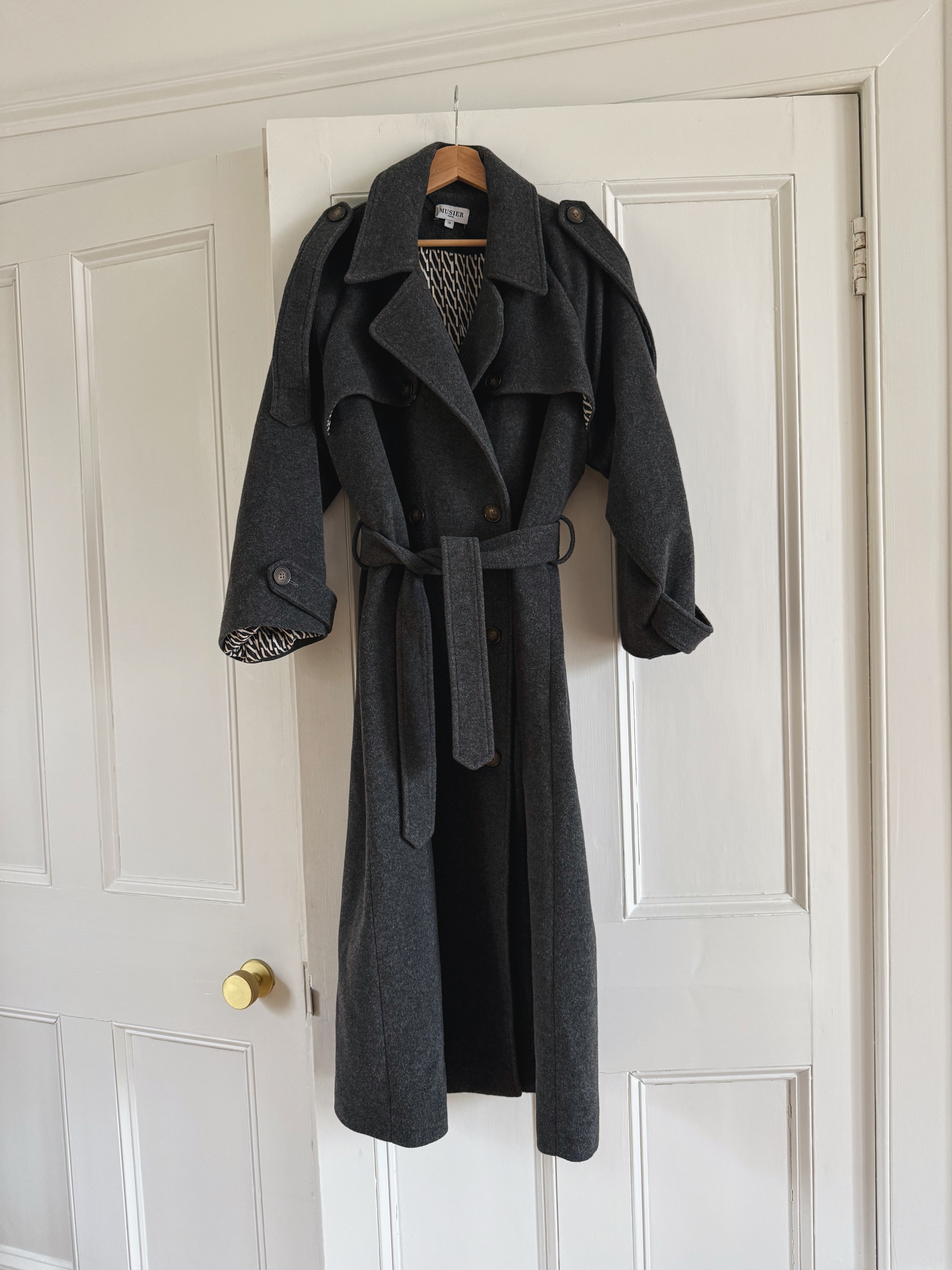 Musier Paris 'Gia' wool blend long belted coat at Palace of Nowhere