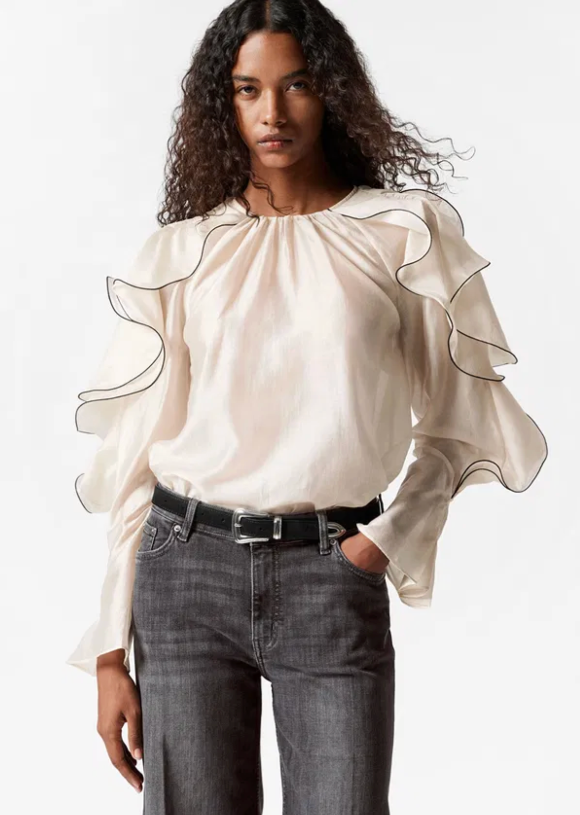 & Other Stories sheer ivory ruffle tie back blouse Palace of Nowhere