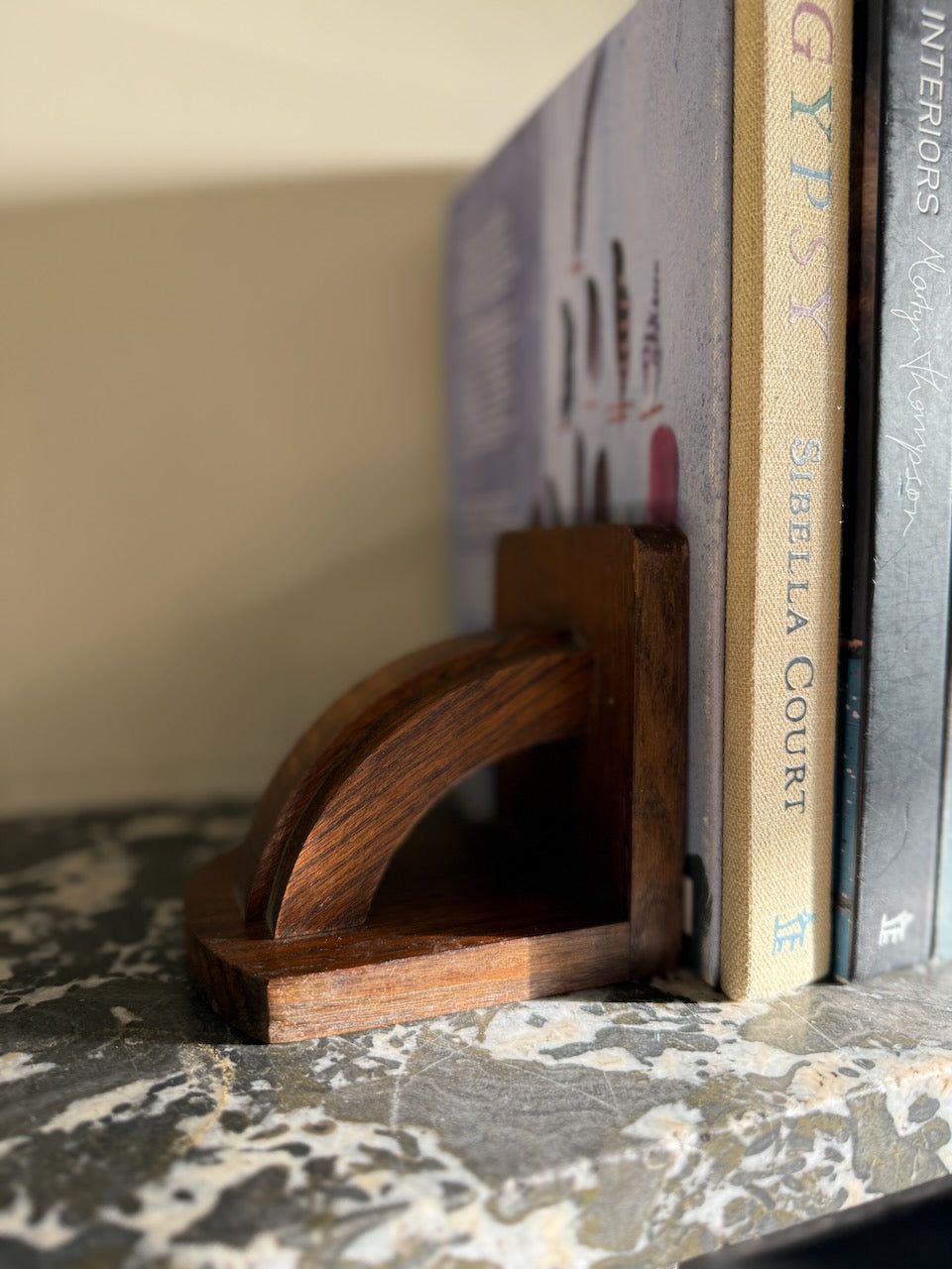 Pair of vintage art deco stained oak bookends Palace of Nowhere