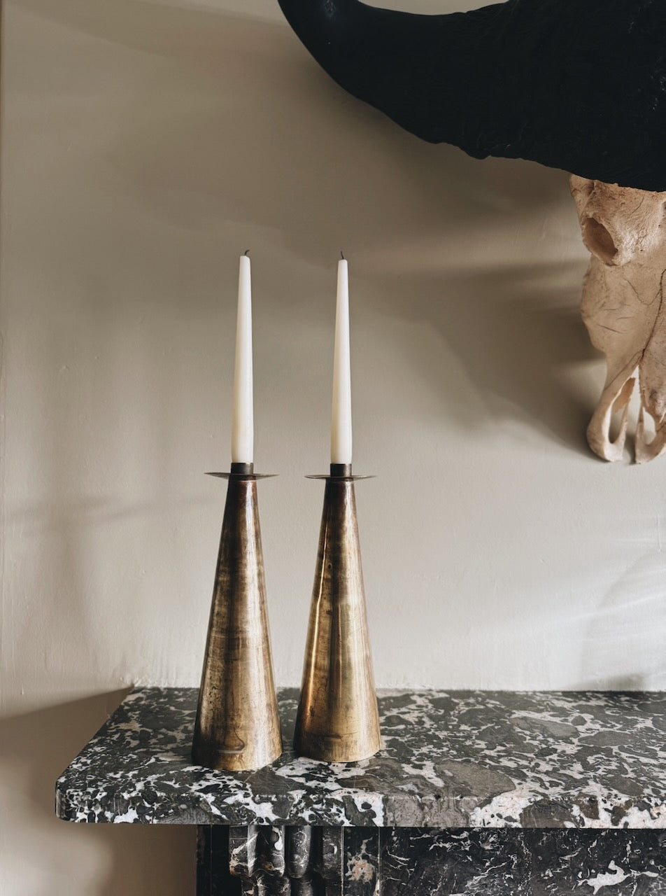 Pair of vintage mid century brass oversized candlesticks Palace of Nowhere