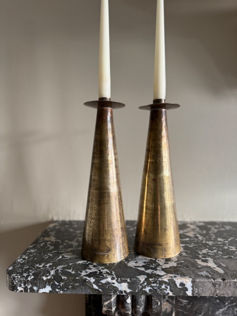 Pair of vintage mid century brass oversized candlesticks Palace of Nowhere