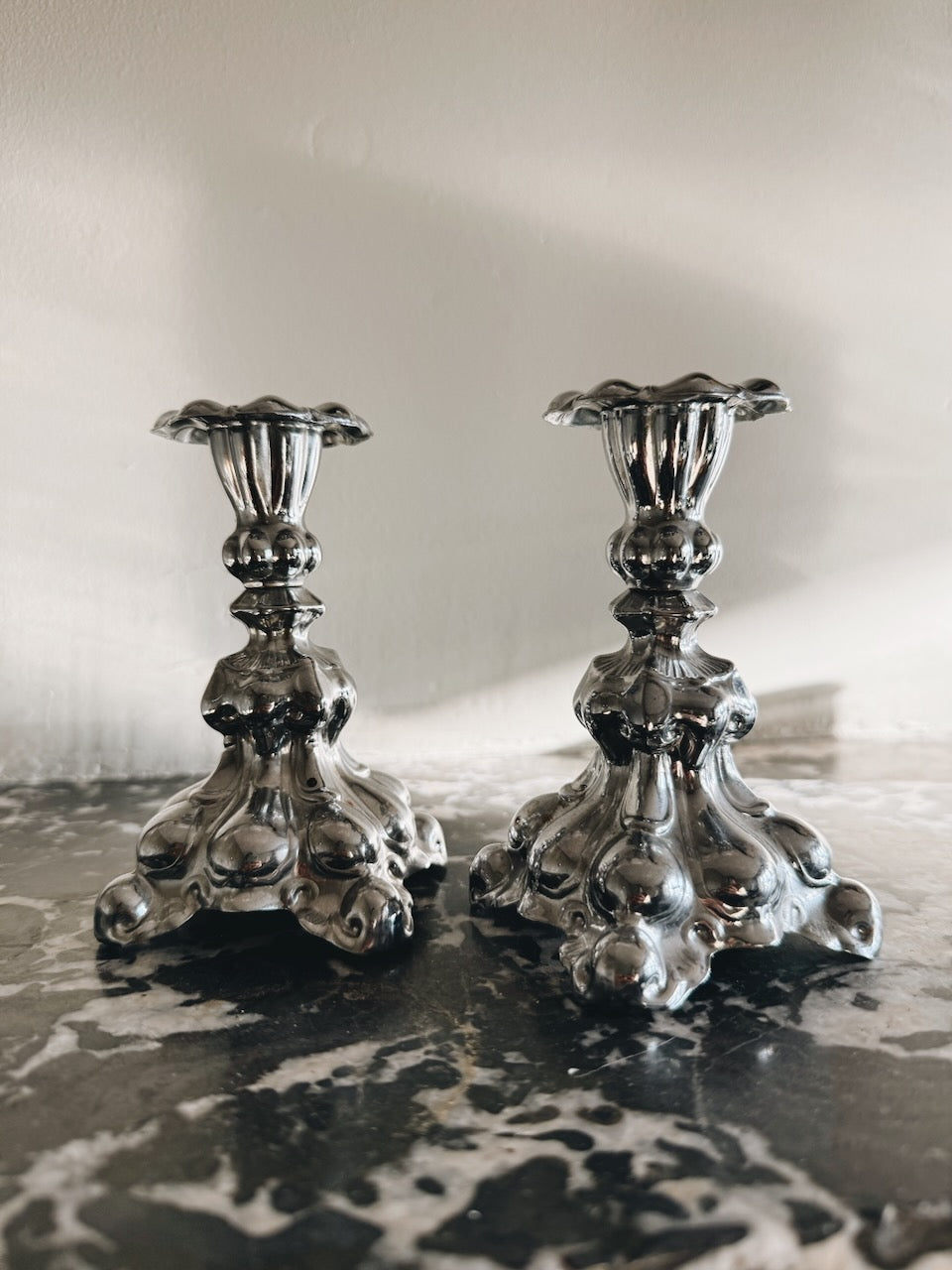 Pair of vintage mid century silver plated Swedish candlesticks Palace of Nowhere