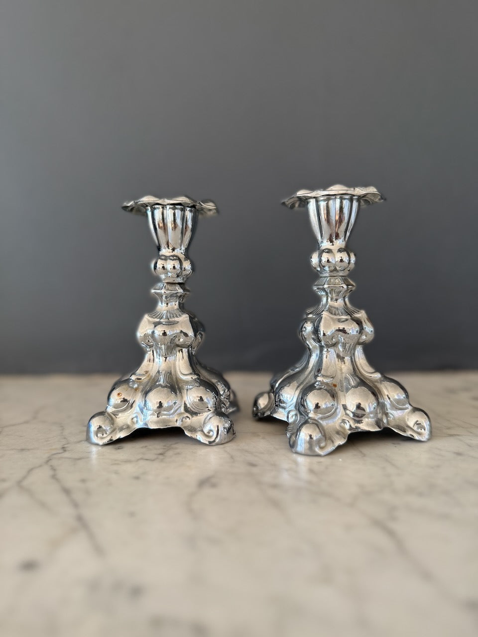 Pair of vintage mid century silver plated Swedish candlesticks Palace of Nowhere