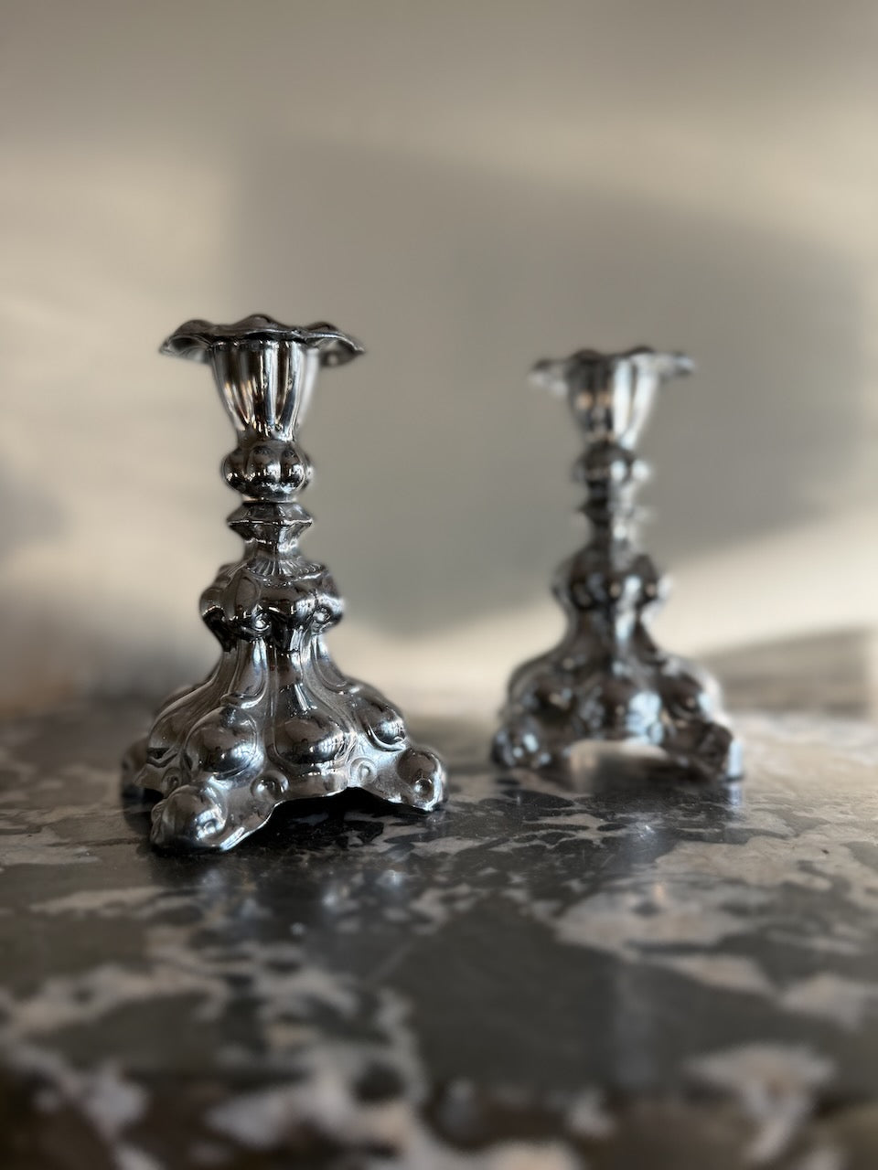 Pair of vintage mid century silver plated Swedish candlesticks Palace of Nowhere