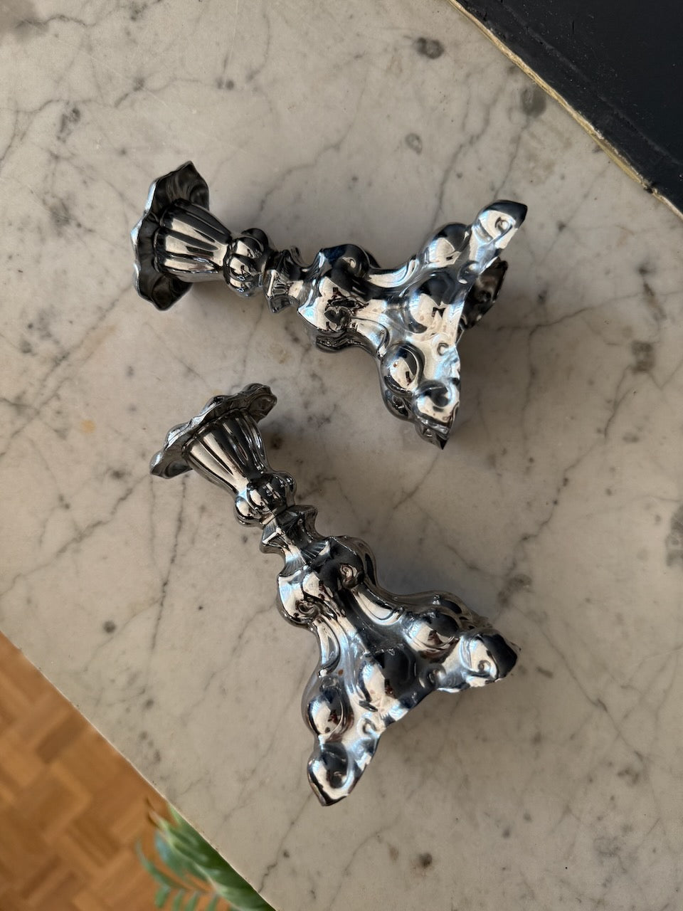Pair of vintage mid century silver plated Swedish candlesticks Palace of Nowhere