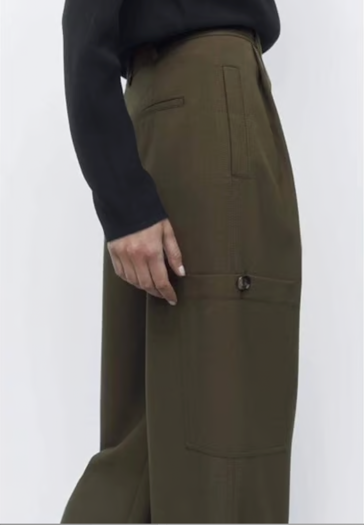 Zara khaki wool blend straight leg pants available at Palace of Nowhere