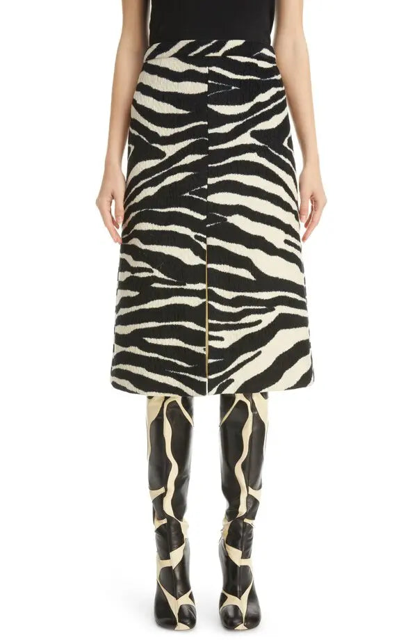 Dries van Noten 'Shea' zebra print chenille midi skirt at Palace of Nowhere