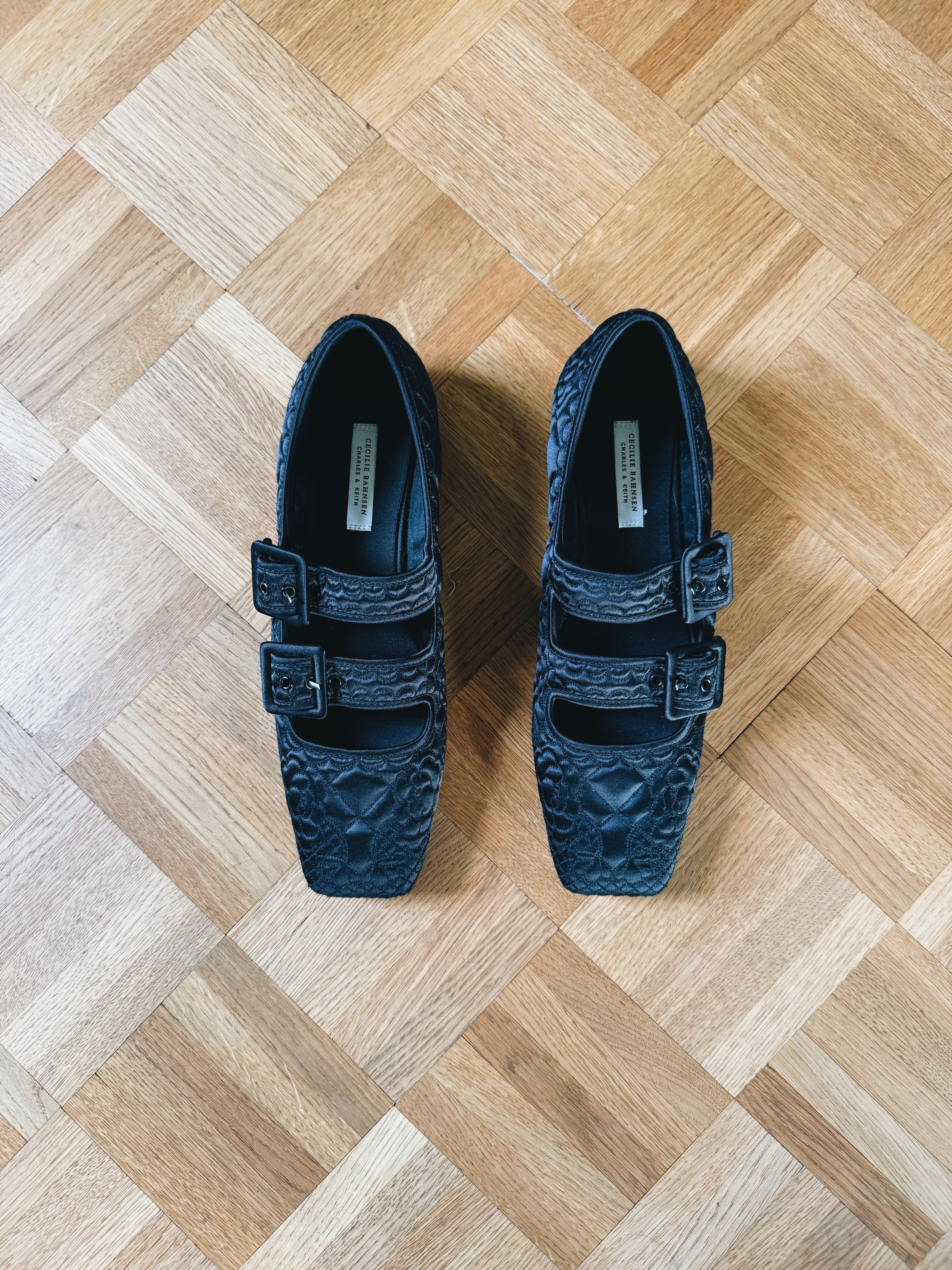 Cecilie Bahnsen x Charles & Keith quilted satin Dahlia Mary Janes 