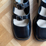 Sandy Liang Spazzolato black leather double strap flats