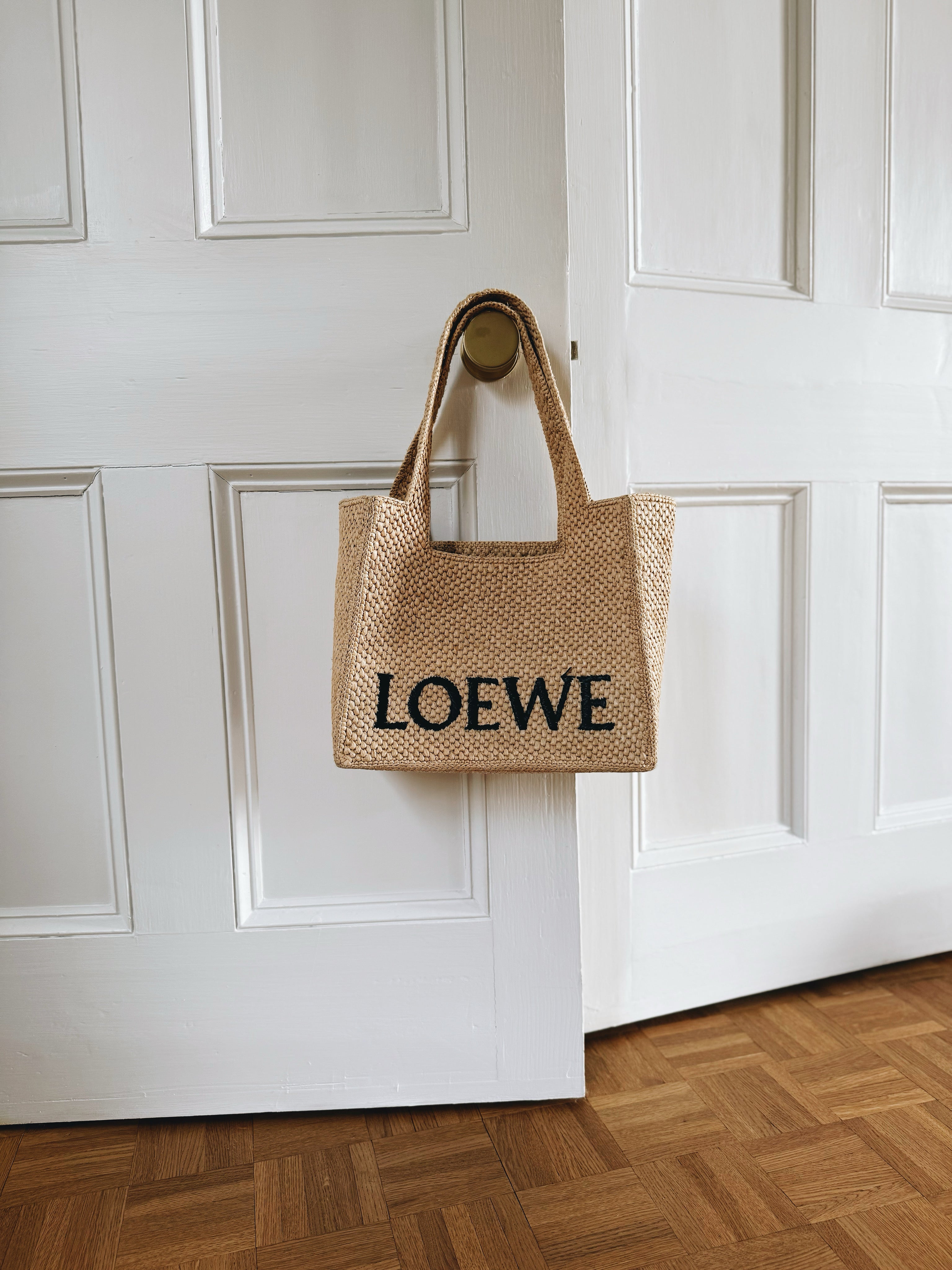 Loewe braided straw & leather tote bag