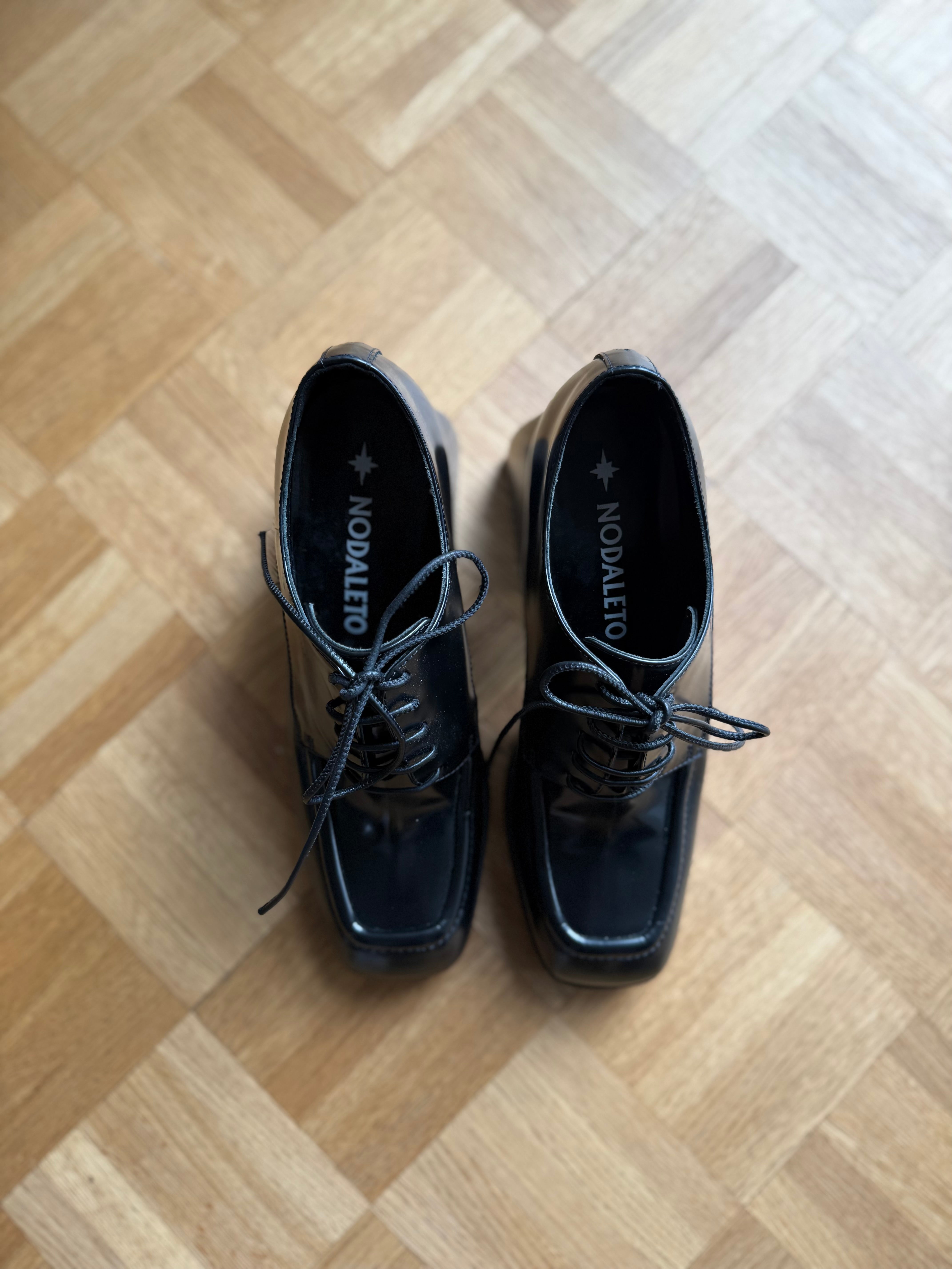 Nodaleto 'Bulla Babies' black leather lace up block heels 