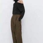 Zara khaki wool blend straight leg pants available at Palace of Nowhere