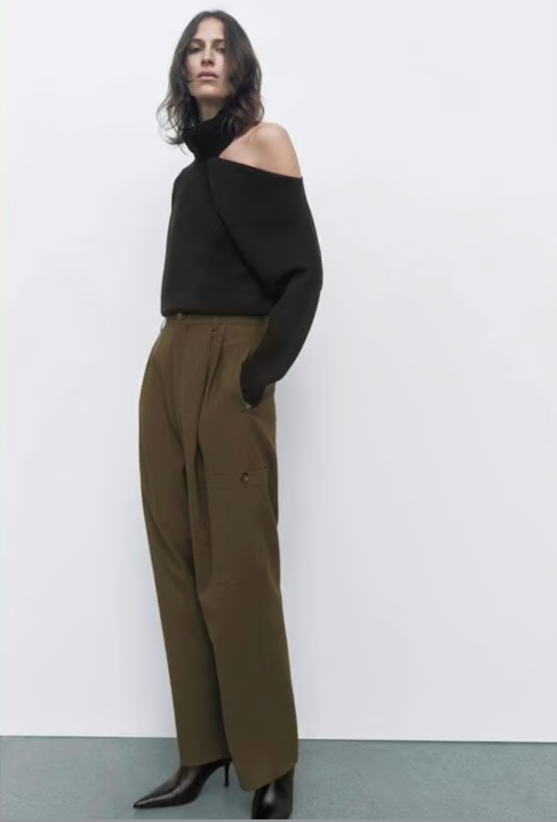 Zara khaki wool blend straight leg pants available at Palace of Nowhere