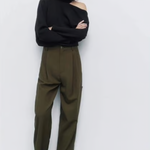 Zara khaki wool blend straight leg pants available at Palace of Nowhere