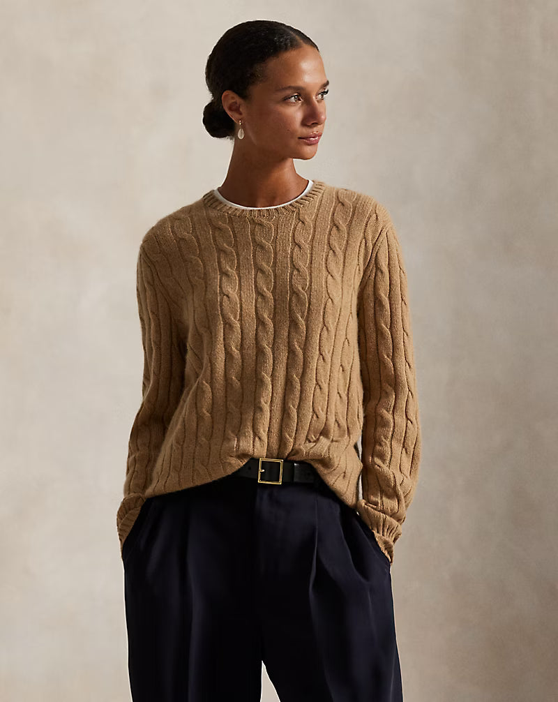 Polo Ralph Lauren beige cable knit cashmere jumper 