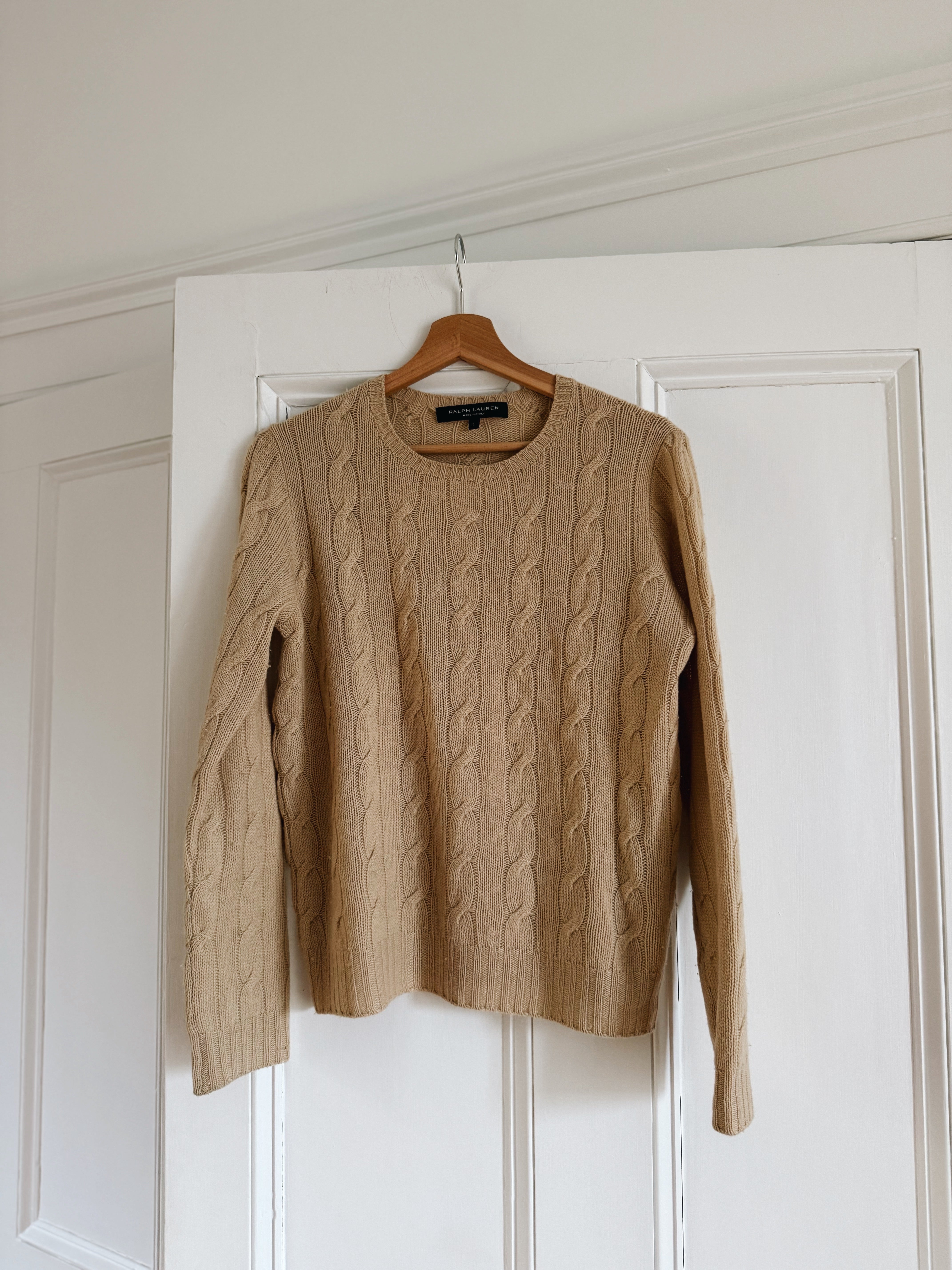 Polo Ralph Lauren beige cable knit cashmere jumper 