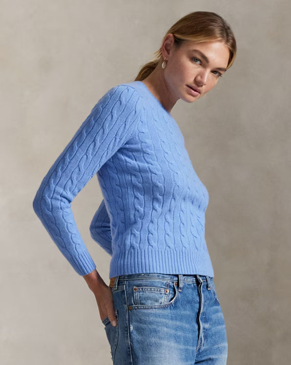 Polo Ralph Lauren cornflower blue cable knit cashmere jumper