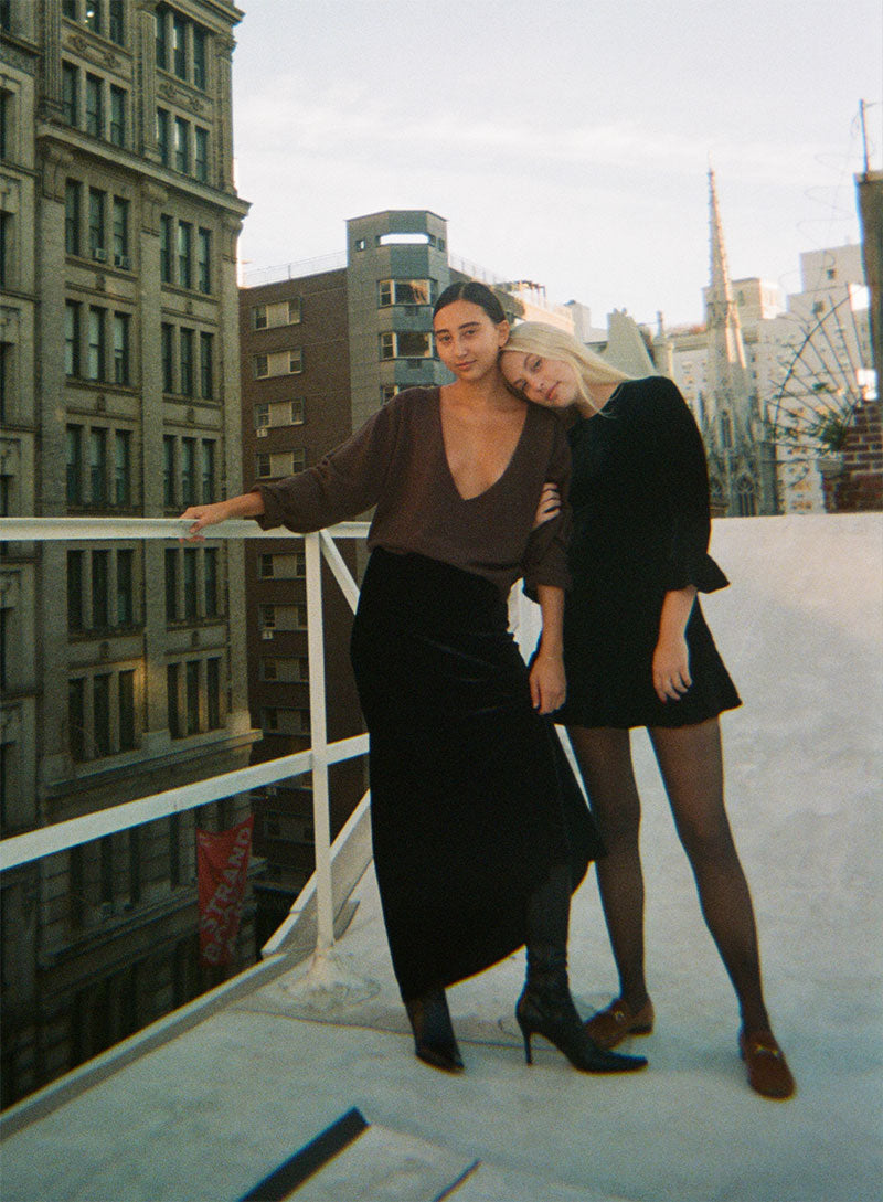 Realisation 'The Joni' black silk blend velvet maxi skirt Palace of Nowhere