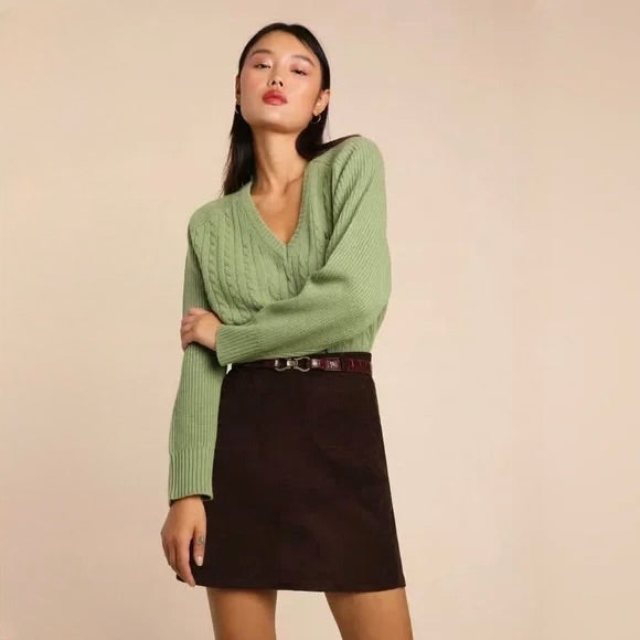 Rouje Enis sage green merino blend cable ribbed jumper sweater at Palace of Nowhere