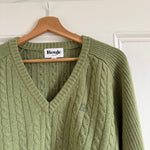 Rouje Enis sage green merino blend cable ribbed jumper sweater at Palace of Nowhere