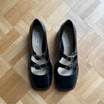 Sandy Liang Spazzolato black leather double strap flats