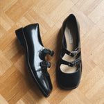 Sandy Liang Spazzolato black leather double strap flats
