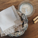 Set of 8 x vintage 1940s hand-crocheted lace edged napkins Palace of Nowhere