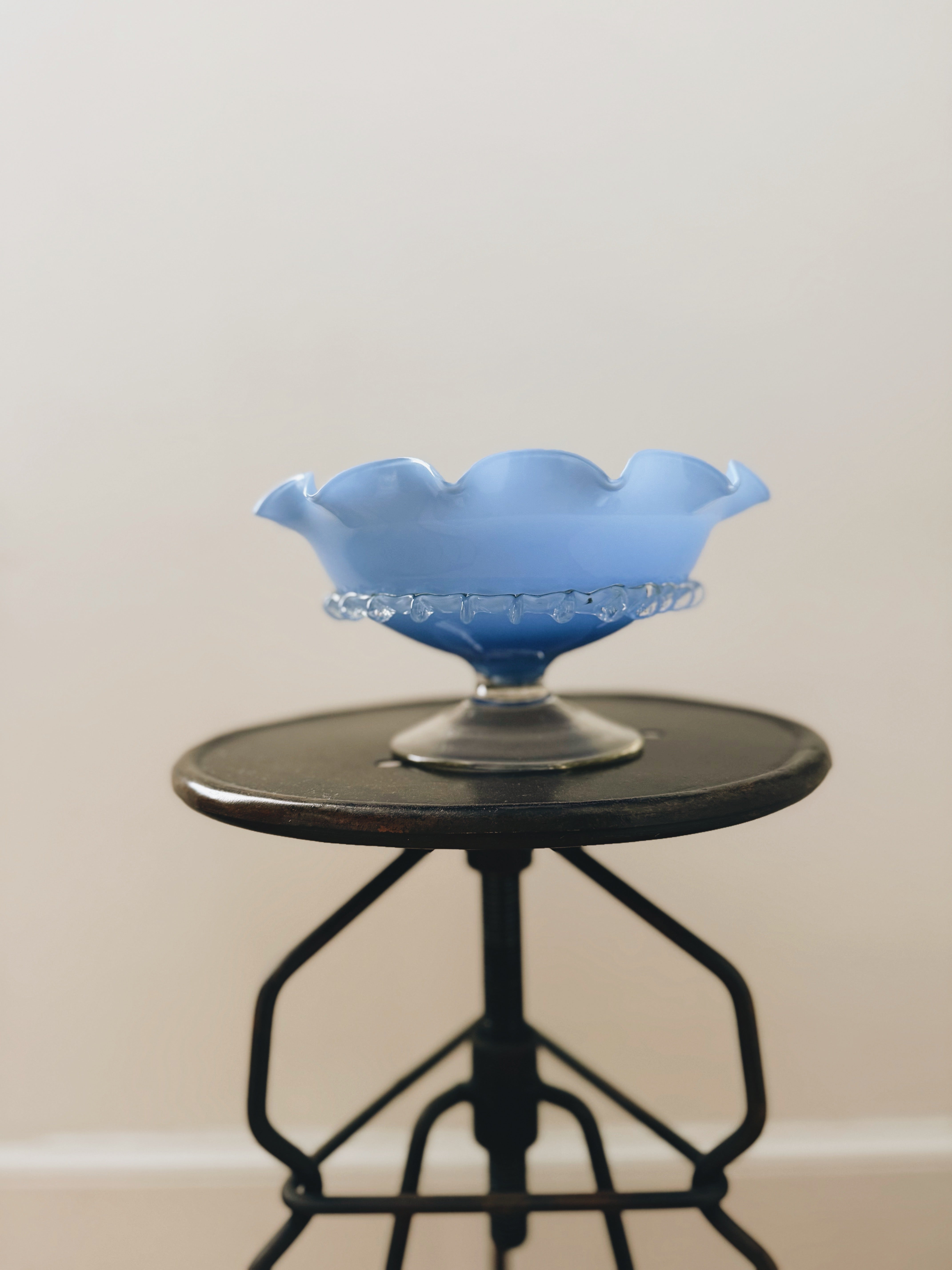 Shop Palace of Nowhere for Vintage 50s French hand blown blue opaline glass pedestal bowl