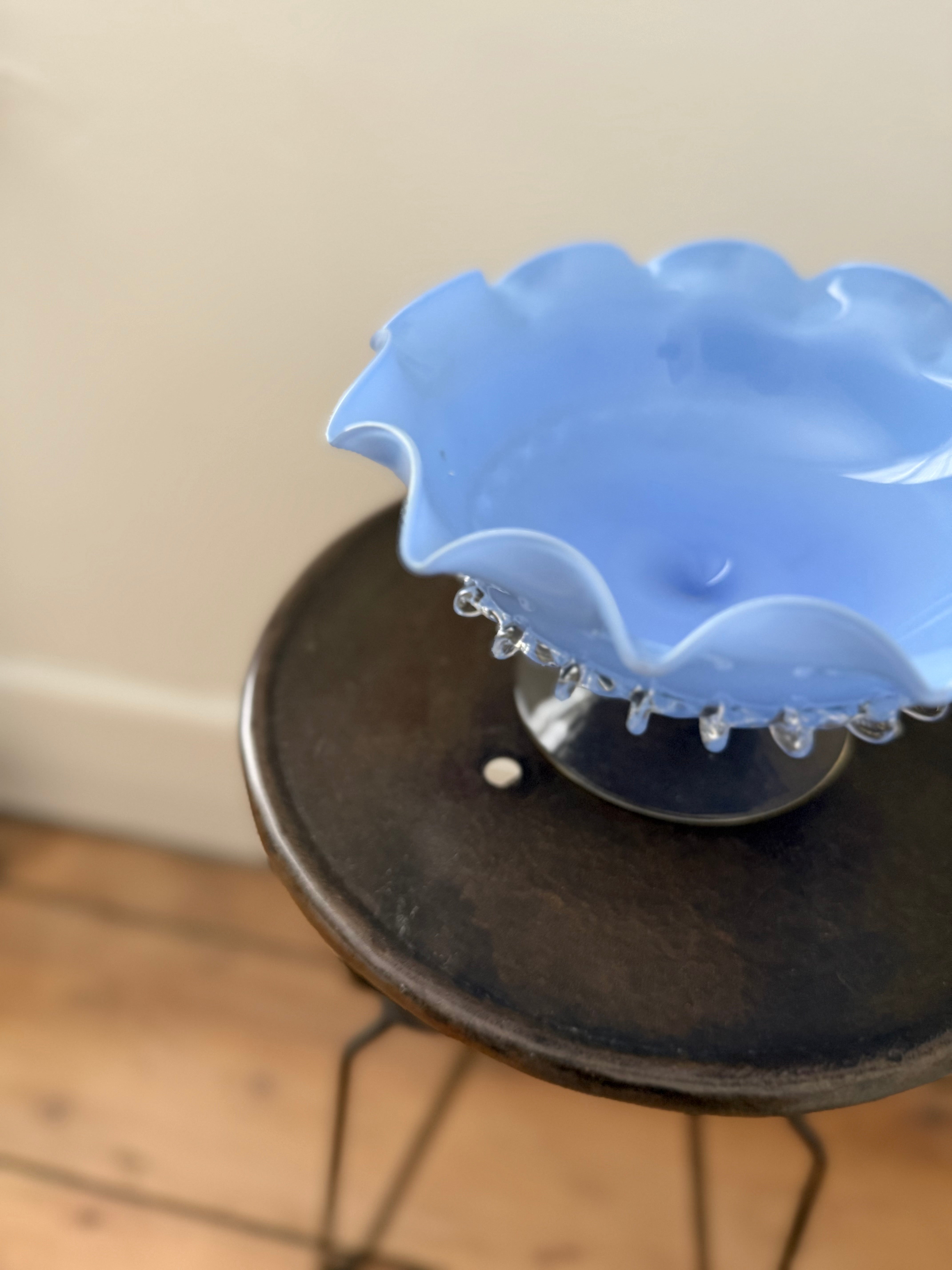 Shop Palace of Nowhere for Vintage 50s French hand blown blue opaline glass pedestal bowl