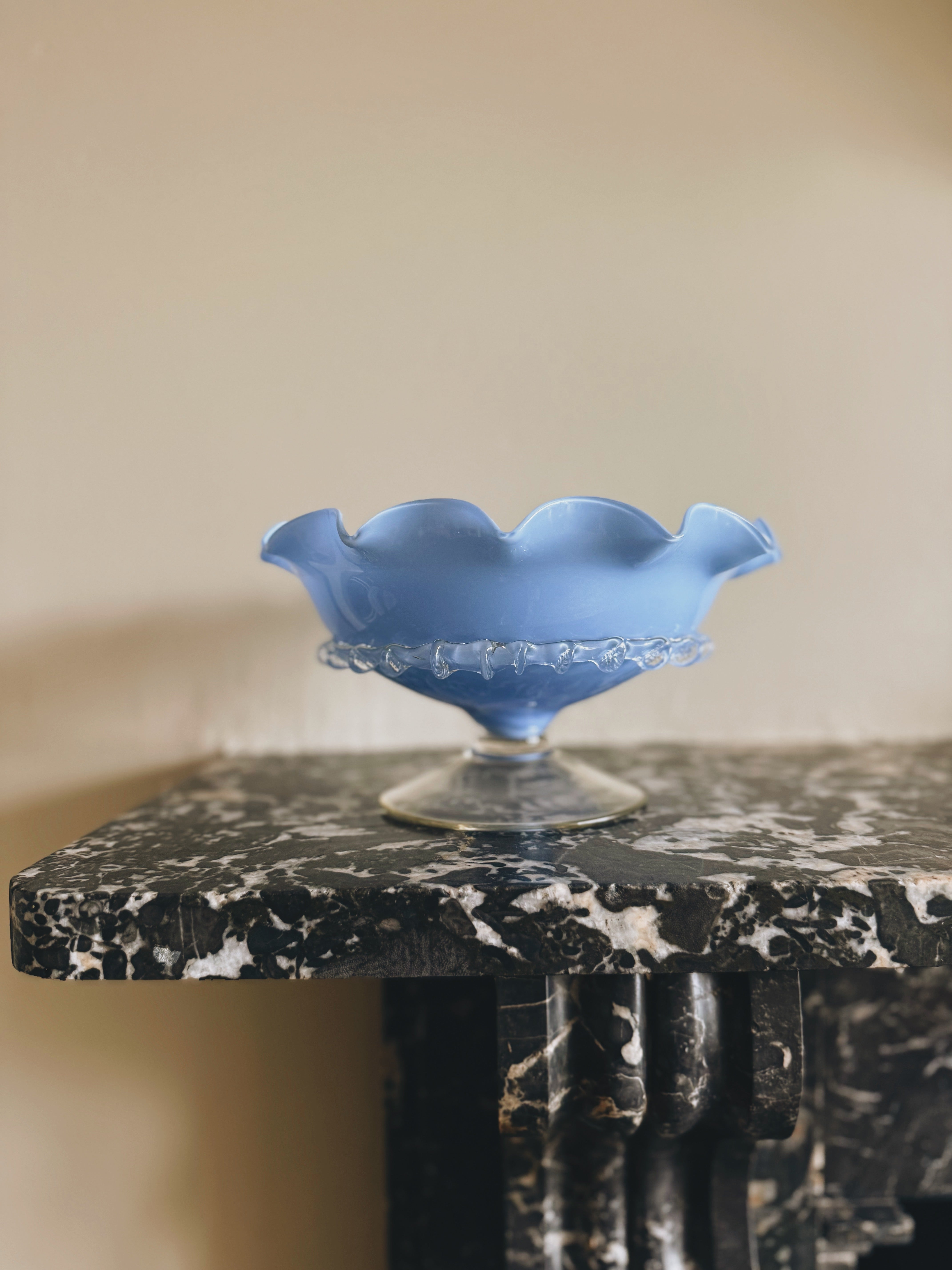 Shop Palace of Nowhere for Vintage 50s French hand blown blue opaline glass pedestal bowl