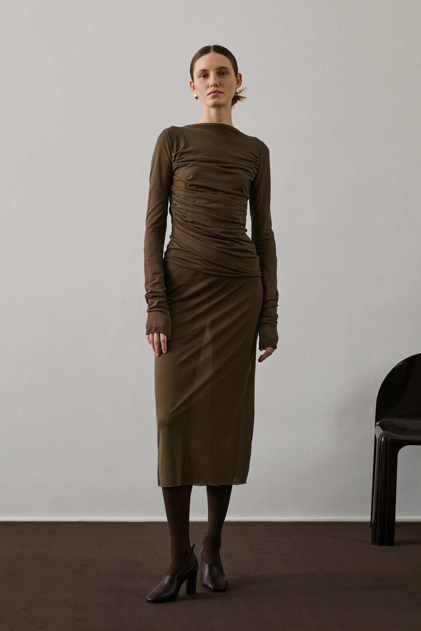 Soeur 'Bahia' sheer brown stretch midi skirt Palace of Nowhere